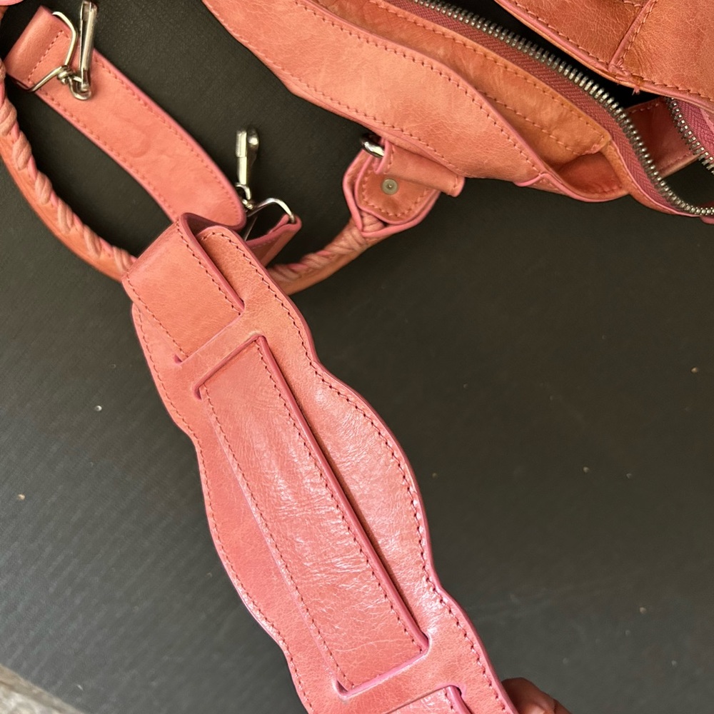 Coral Pink Leather Satchel Bag with Detachable Strap - Picture 11 of 16